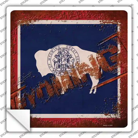 Wyoming Rusty Stamped Novelty Square Sticker Decal