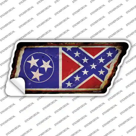 Tennessee Confederate Flag Novelty Rusty Tennessee Shape Sticker Decal