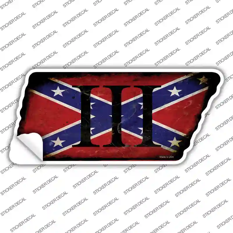 Confederate Three Percenter Novelty Rusty Tennessee Shape Sticker Decal