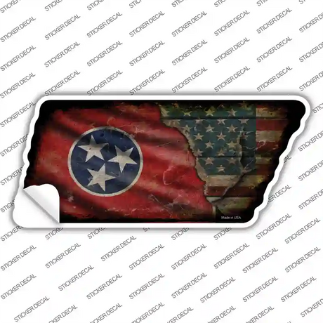 Tennessee American Flag Novelty Rusty Tennessee Shape Sticker Decal