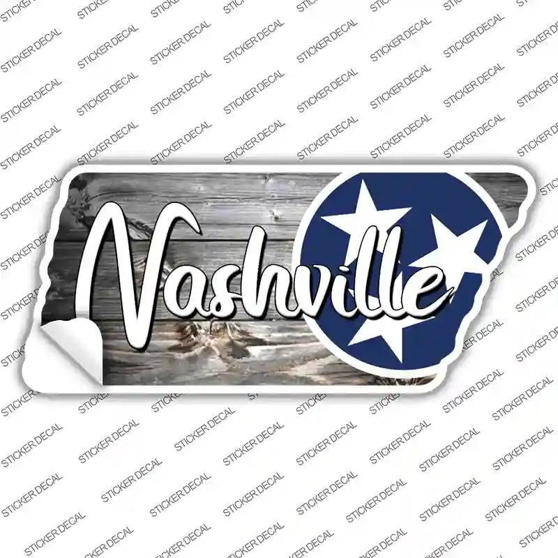 Nashville Tri Star on Wood Novelty Tennessee Shape Sticker Decal