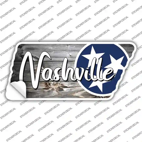 Nashville Tri Star on Wood Novelty Tennessee Shape Sticker Decal