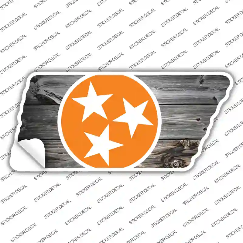 Orange Tri Star on Wood Novelty Tennessee Shape Sticker Decal