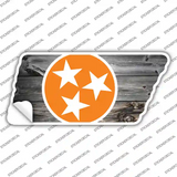 Orange Tri Star on Wood Novelty Tennessee Shape Sticker Decal