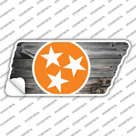 Orange Tri Star on Wood Novelty Tennessee Shape Sticker Decal