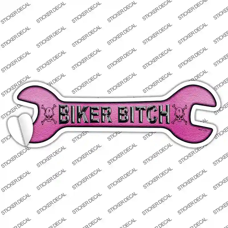Biker Bitch Pink Novelty Wrench Sticker Decal