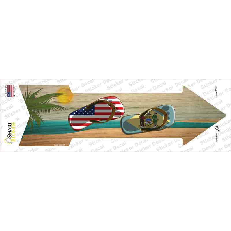 US and Delaware Flag Flip Flop Novelty Arrow Sticker Decal