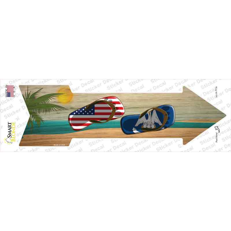 US and Louisiana Flag Flip Flop Novelty Arrow Sticker Decal