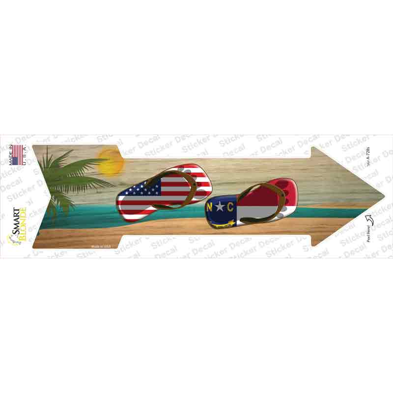 US and North Carolina Flag Flip Flop Novelty Arrow Sticker Decal