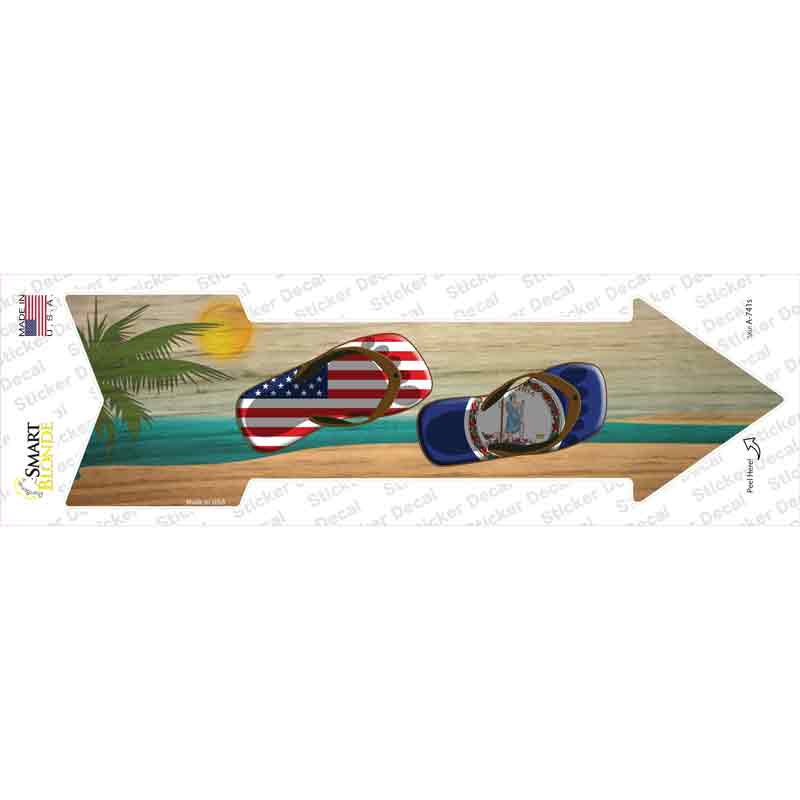 US and Virginia Flag Flip Flop Novelty Arrow Sticker Decal