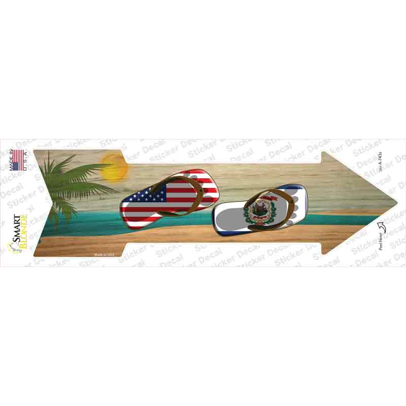 US and West Virginia Flag Flip Flop Novelty Arrow Sticker Decal