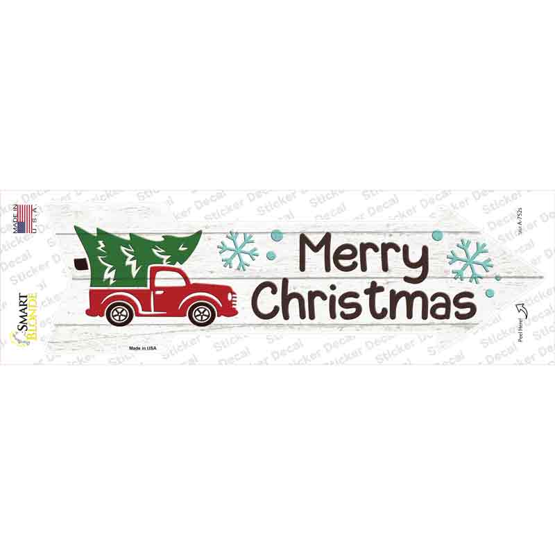 Merry Christmas Truck Hauling Tree Novelty Arrow Sticker Decal