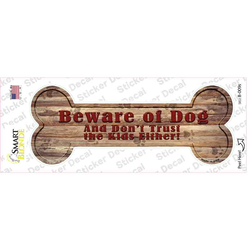 Beware of Dog and Kids Novelty Bone Sticker Decal Small