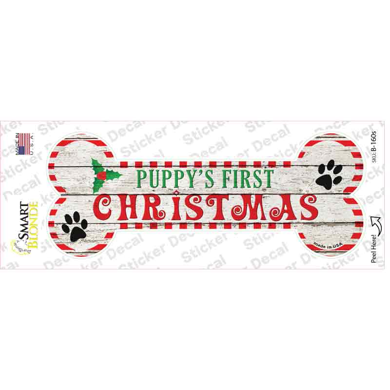 Puppys First Christmas Novelty Bone Sticker Decal Small
