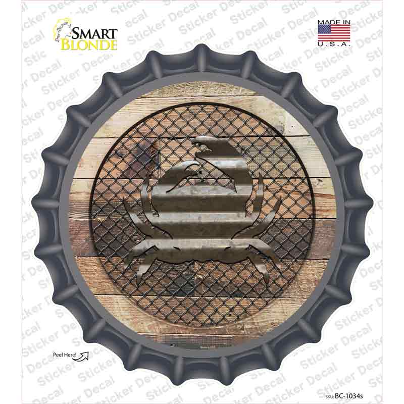 Crab on Wood Novelty Bottle Cap Sticker Decal