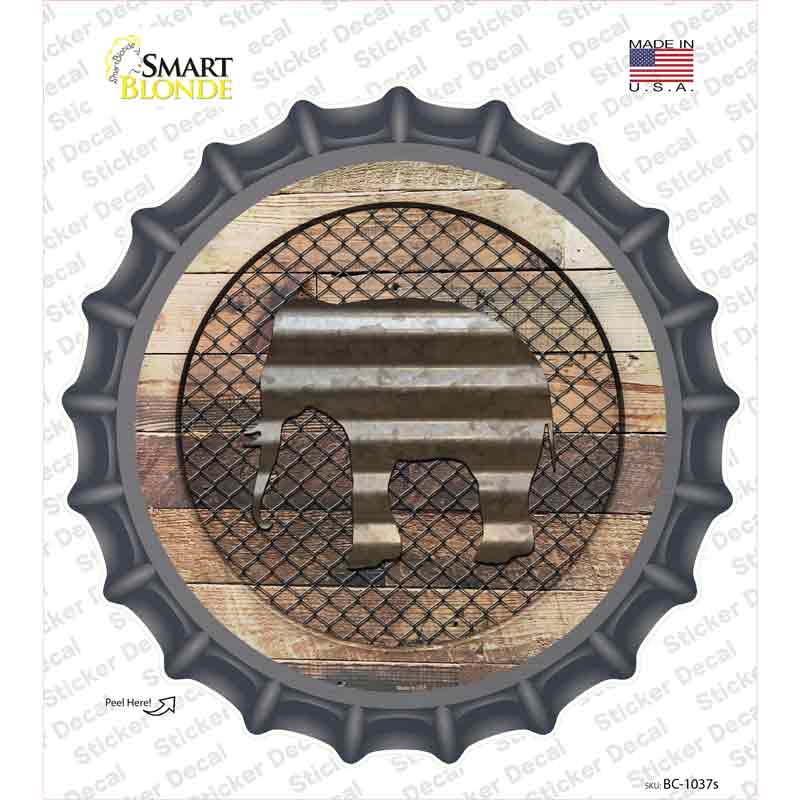 Elephant on Wood Novelty Bottle Cap Sticker Decal