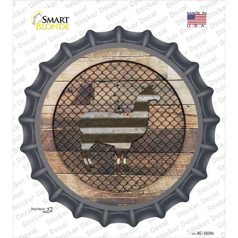 Llama on Wood Novelty Bottle Cap Sticker Decal