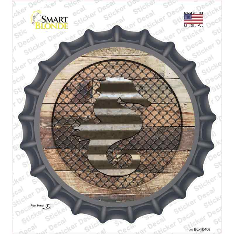 Seahorse on Wood Novelty Bottle Cap Sticker Decal