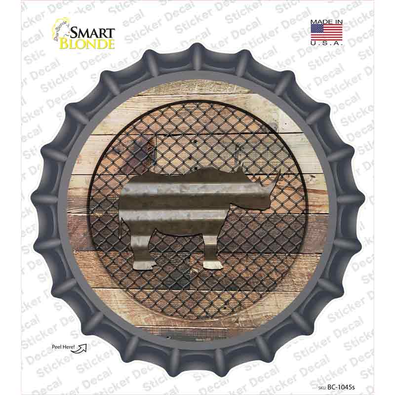 Rhino on Wood Novelty Bottle Cap Sticker Decal