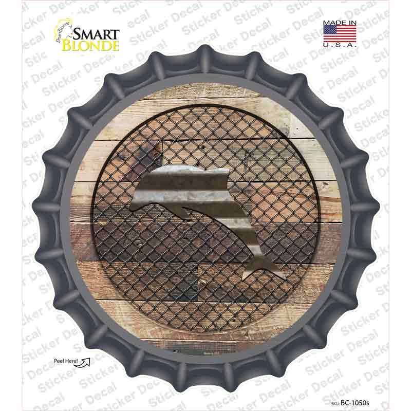 Dolphin on Wood Novelty Bottle Cap Sticker Decal