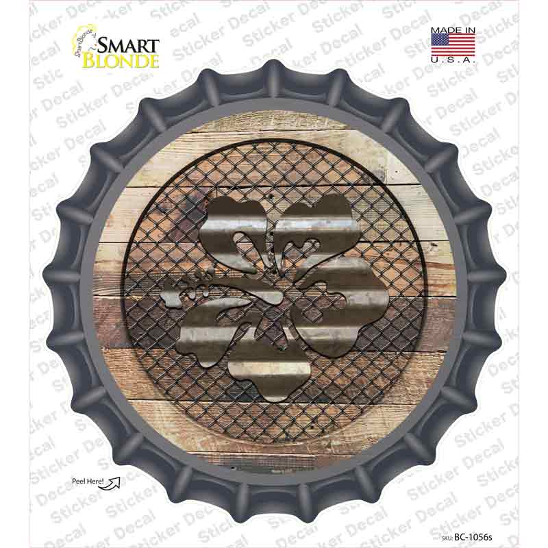 Hawaiian Flowers on Wood Novelty Bottle Cap Sticker Decal