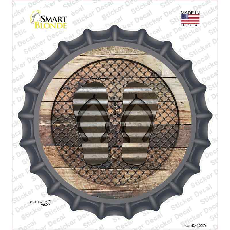 Flip Flops on Wood Novelty Bottle Cap Sticker Decal