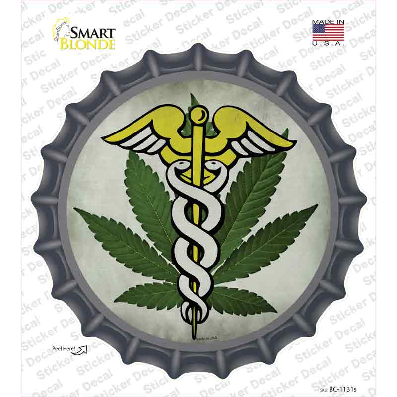 Cannabis Caduceus Novelty Bottle Cap Sticker Decal