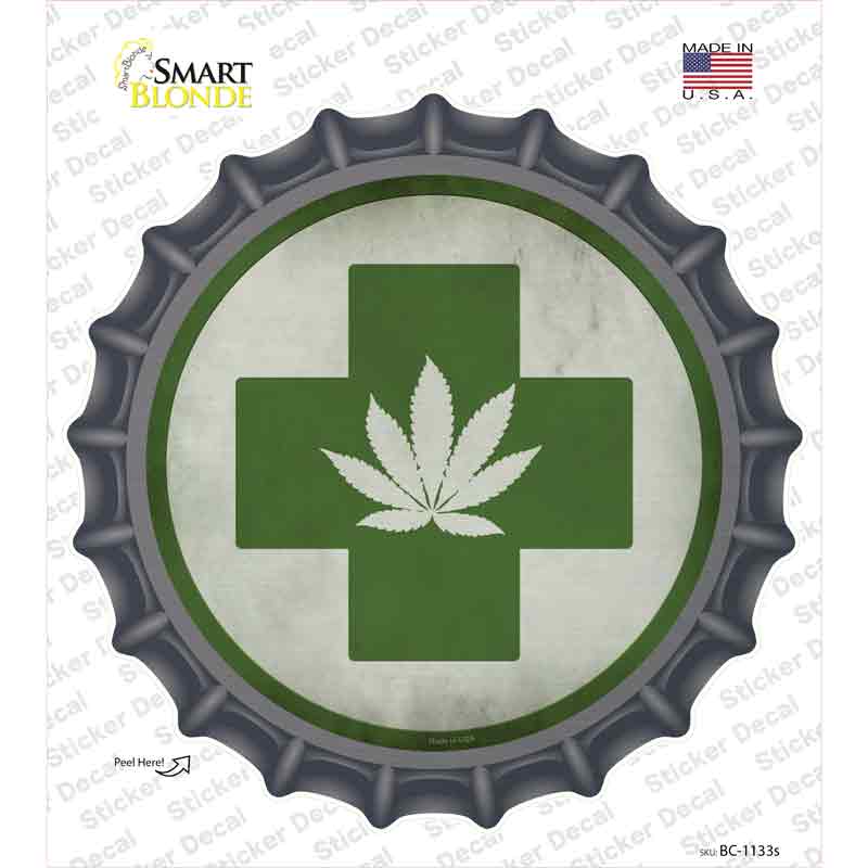Cannabis Green Cross Novelty Bottle Cap Sticker Decal