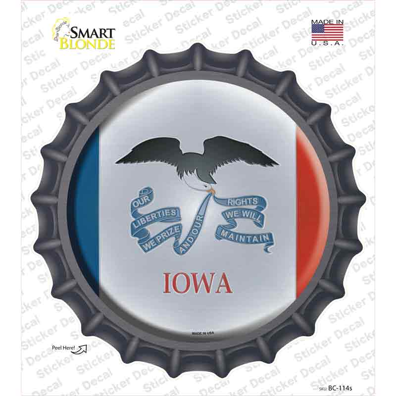 Iowa State Flag Novelty Bottle Cap Sticker Decal