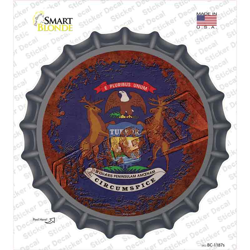 Michigan Rusty Stamped Novelty Bottle Cap Sticker Decal