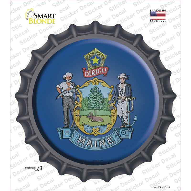 Maine State Flag Novelty Bottle Cap Sticker Decal