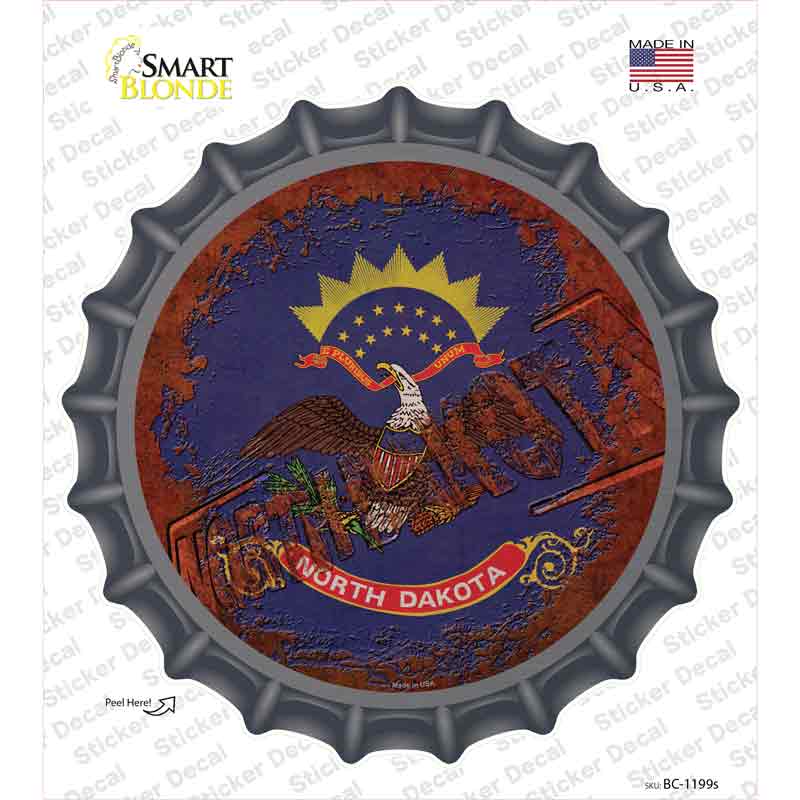 North Dakota Rusty Stamped Novelty Bottle Cap Sticker Decal