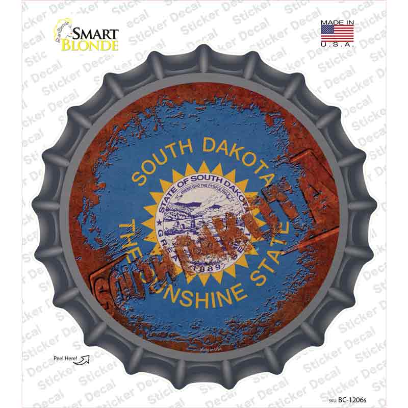 South Dakota Rusty Stamped Novelty Bottle Cap Sticker Decal