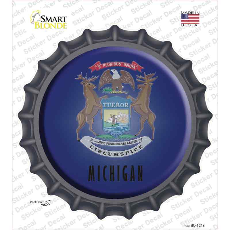 Michigan State Flag Novelty Bottle Cap Sticker Decal