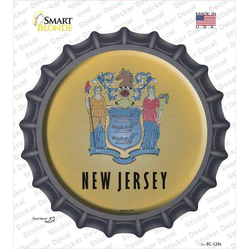 New Jersey State Flag Novelty Bottle Cap Sticker Decal