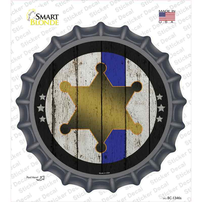 Sheriff Star Blue Line Novelty Bottle Cap Sticker Decal