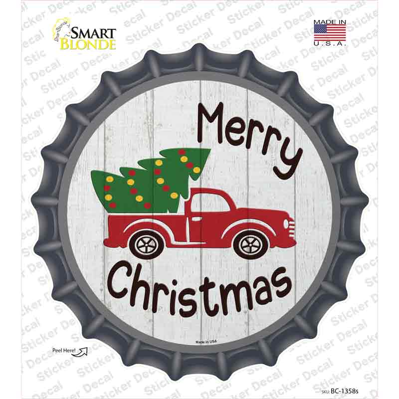 Merry Christmas Tree Truck Novelty Bottle Cap Sticker Decal