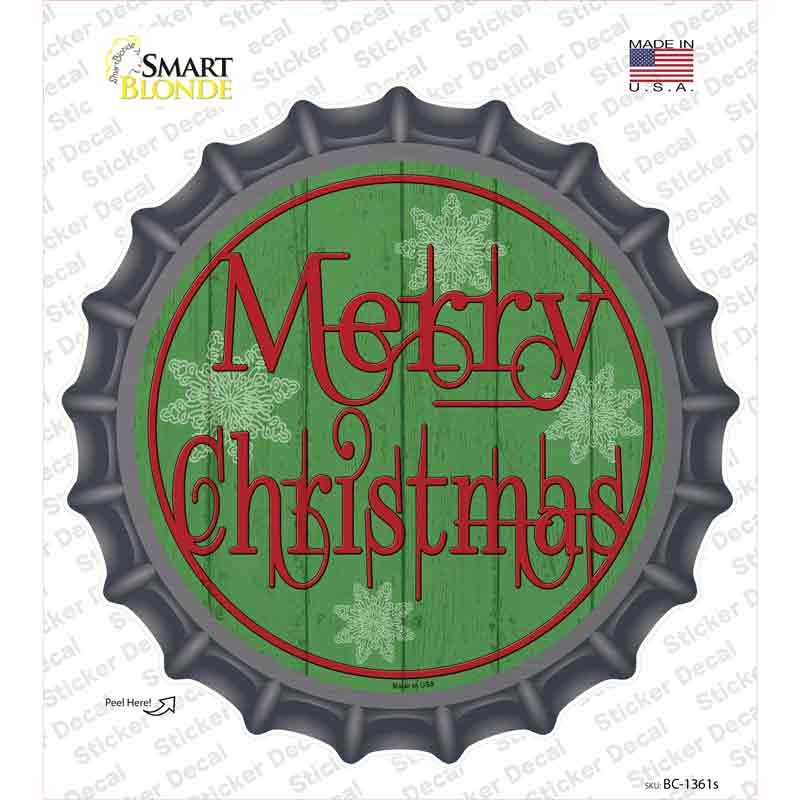 Merry Christmas Green Wood Novelty Bottle Cap Sticker Decal