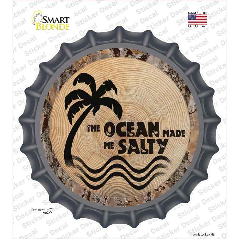 Ocean Made Me Salty Novelty Bottle Cap Sticker Decal