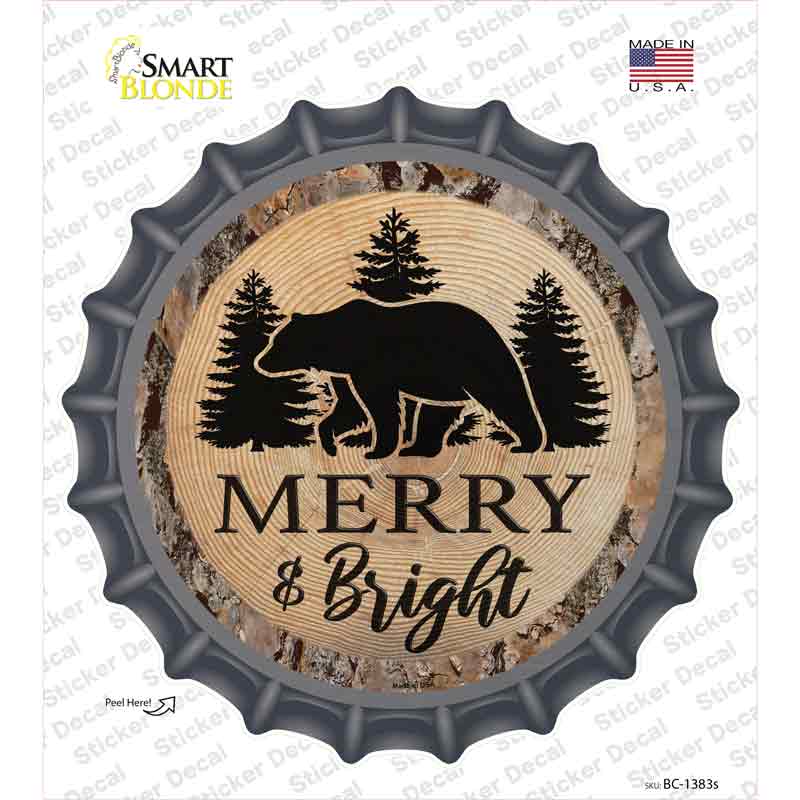 Merry and Bright Bear Novelty Bottle Cap Sticker Decal