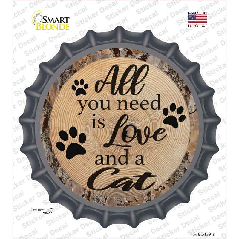 Love and a Cat Novelty Bottle Cap Sticker Decal