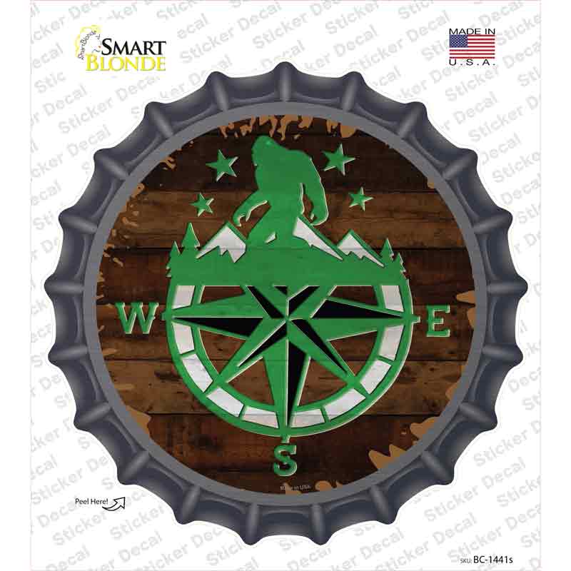 Sasquatch Compass Novelty Bottle Cap Sticker Decal