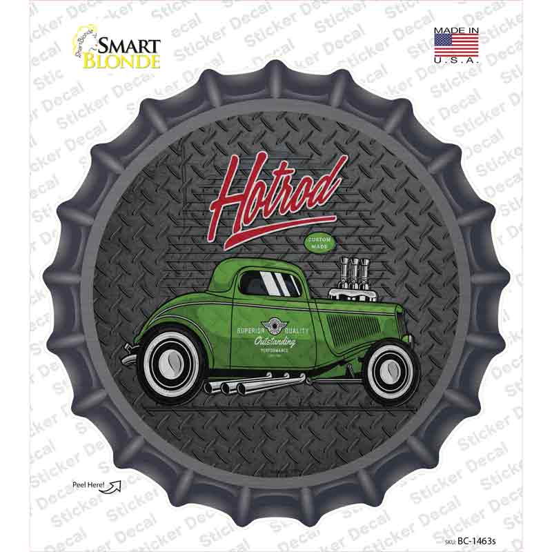 Green Hotrod Novelty Bottle Cap Sticker Decal