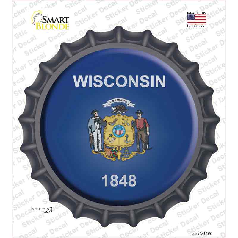 Wisconsin State Flag Novelty Bottle Cap Sticker Decal