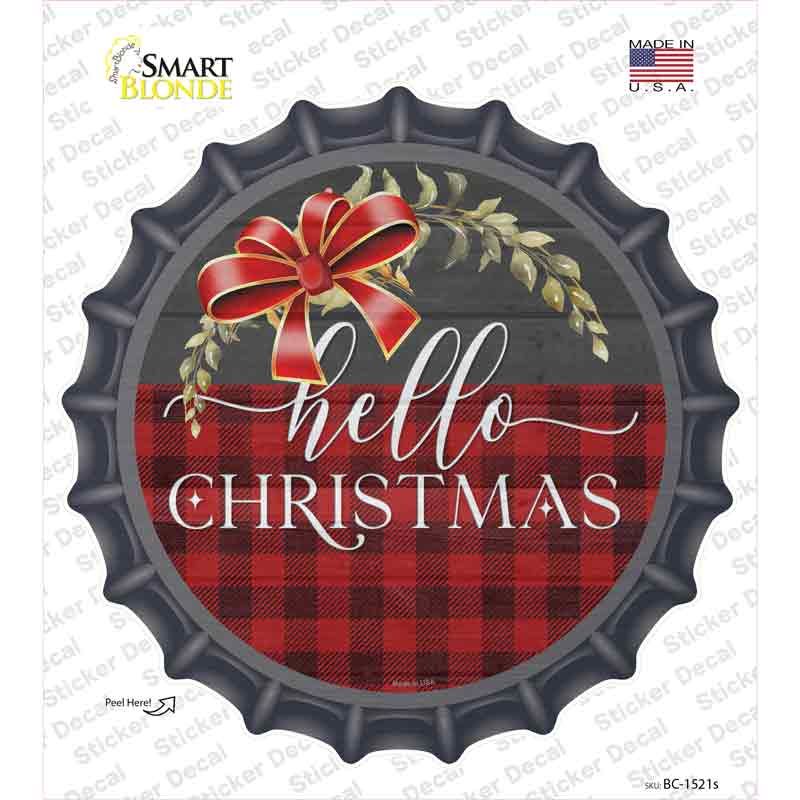 Hello Christmas Plaid Novelty Bottle Cap Sticker Decal