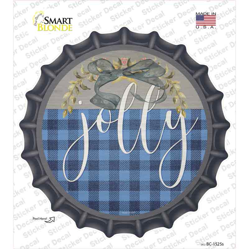 Jolly Blue Plaid Novelty Bottle Cap Sticker Decal
