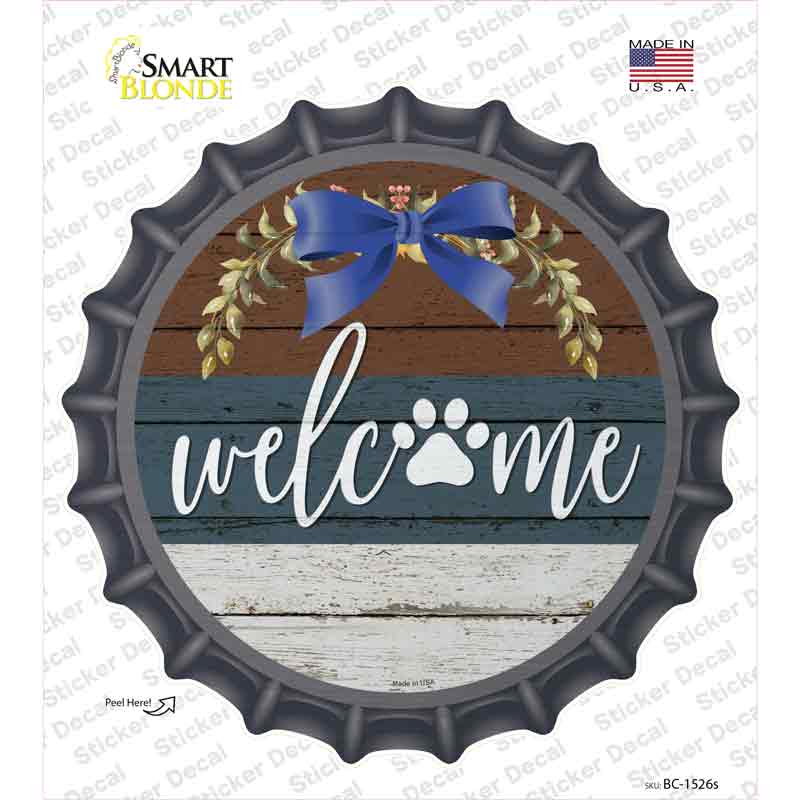 Welcome Paw Wreath Novelty Bottle Cap Sticker Decal