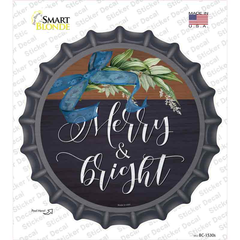 Merry And Bright Bow Wreath Novelty Bottle Cap Sticker Decal