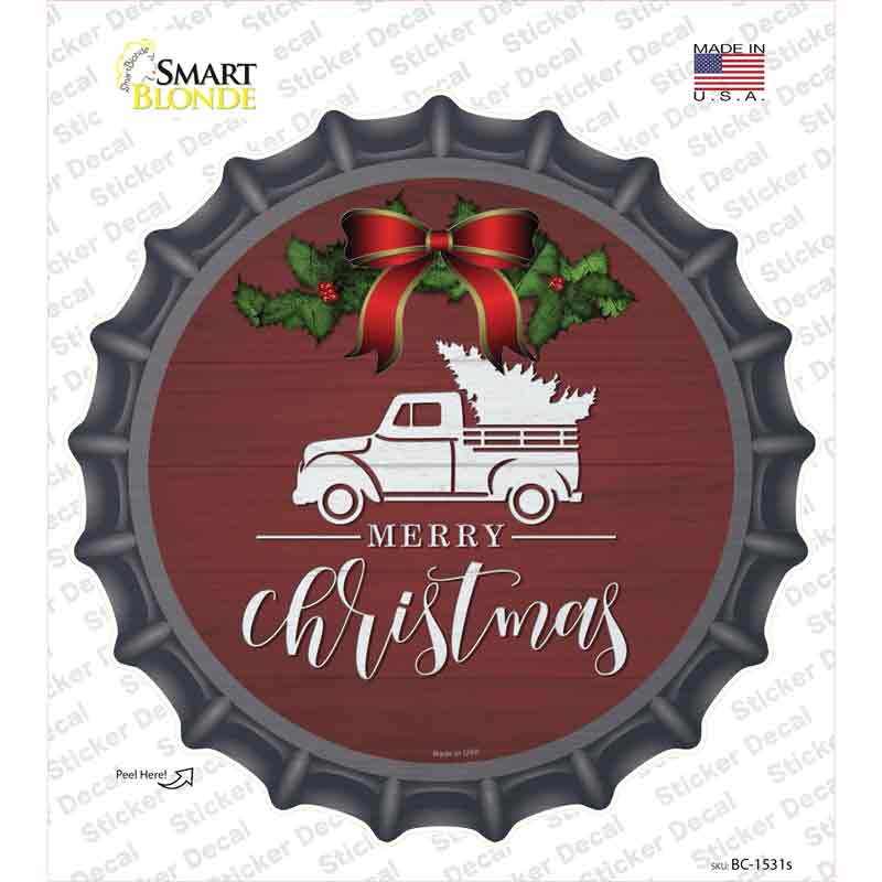 Merry Christmas Truck Red Novelty Bottle Cap Sticker Decal