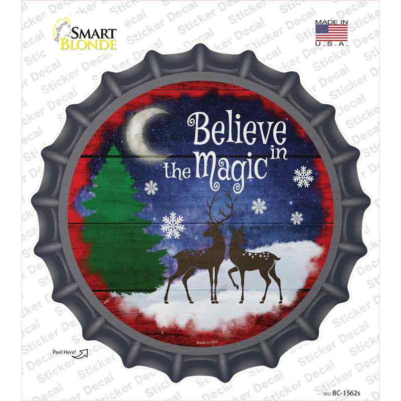 Believe in Magic Reindeer Novelty Bottle Cap Sticker Decal